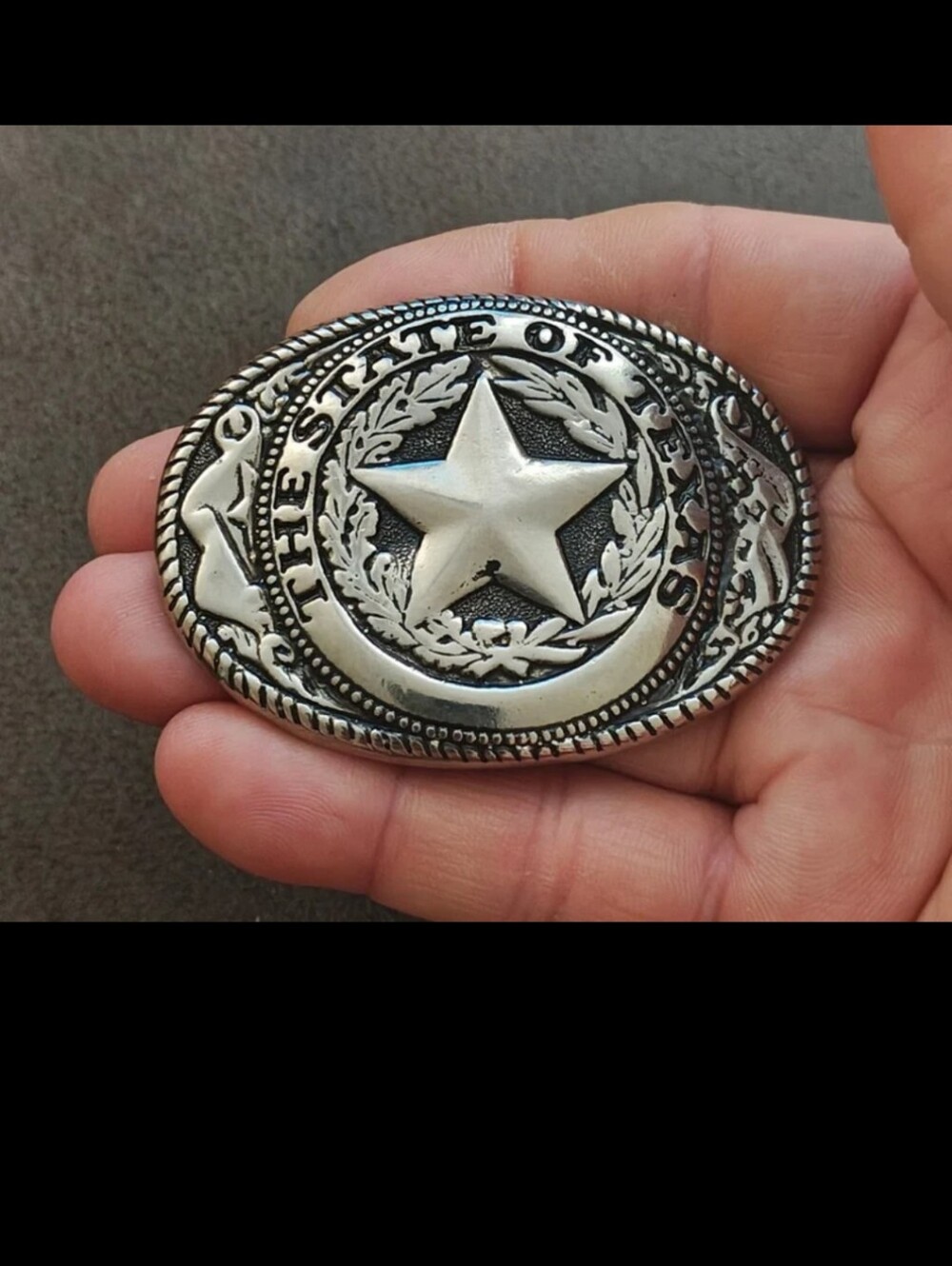 80s Silver Tone Western Style "The State of Texas" Lone Star Emblem Belt Buckle